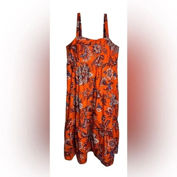 RHODE x Target Leafy Floral Print Tiered Midi Dress Orange Womens  XXL - Picture 4 of 11
